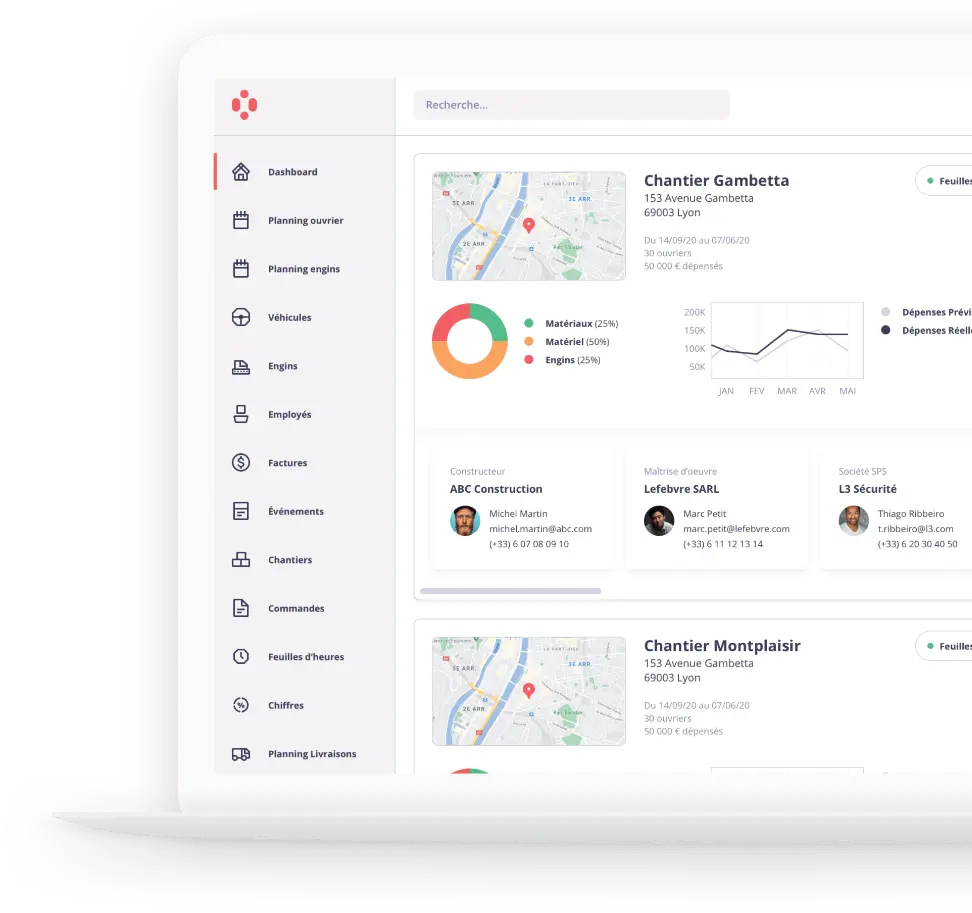 image d'un backoffice d'une application de chantier